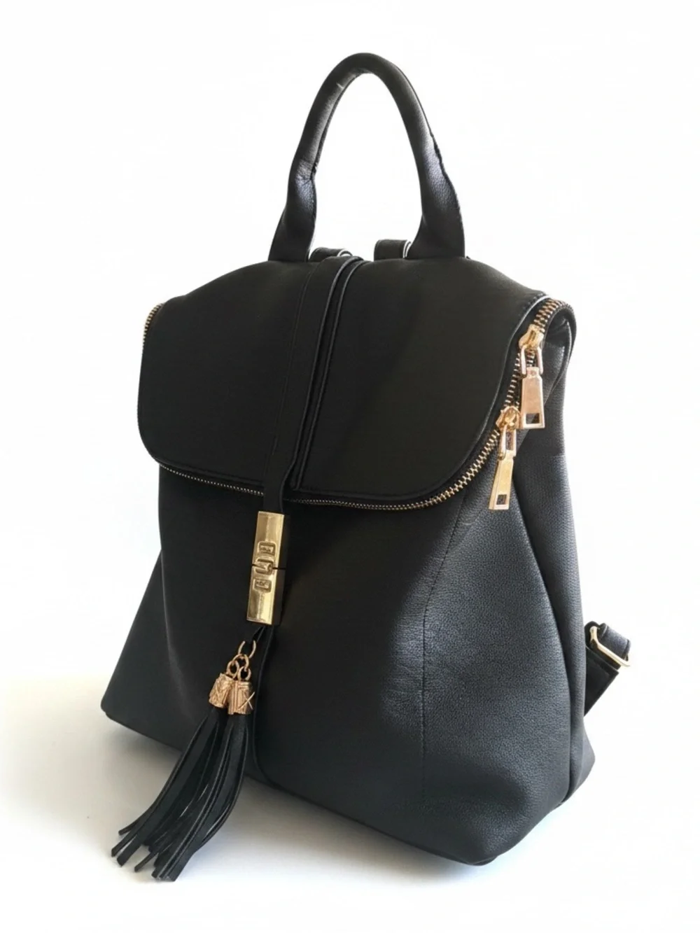 Miztique Classic Black Leather Backpack Handbag with Tassel